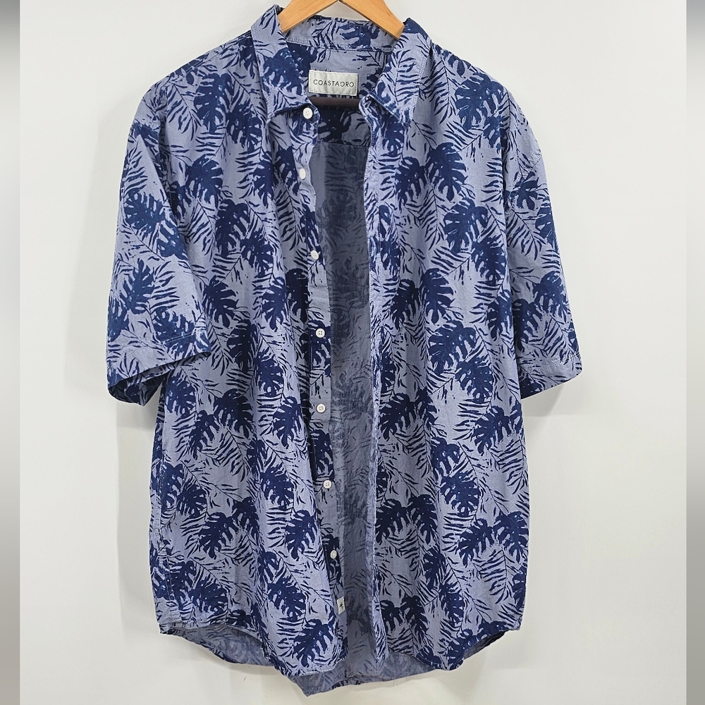 Coastaoro Button-Down Blue Tropical Print Shirt Size XXL